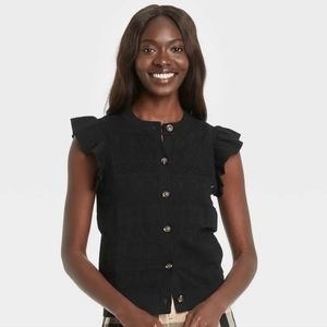 Who What Wear Ruffled Sleeve Button-up Sweater